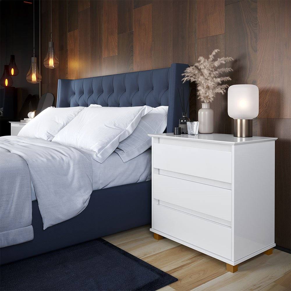 Mesa de Cabeceira com 03 Gavetas 33000 Branco